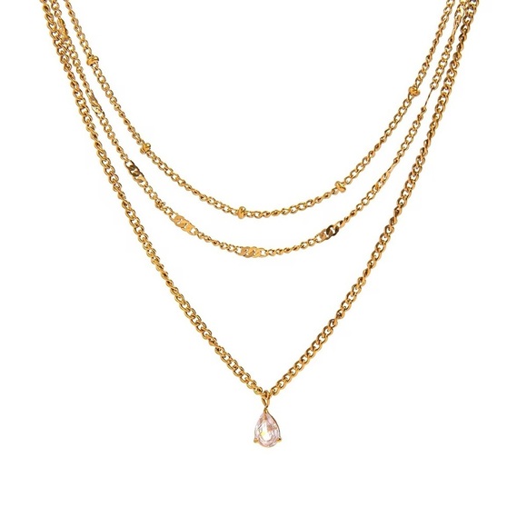 18K Gold Plated Cubic Zirconia Layered Necklace - Gold Jewelry - Picture 1 of 6